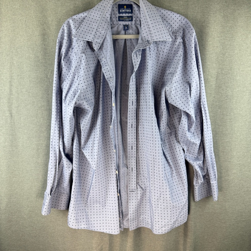 Stafford Travel Performance The Super Shirt Mens Size 18 34/35 Long Sleeve Blue